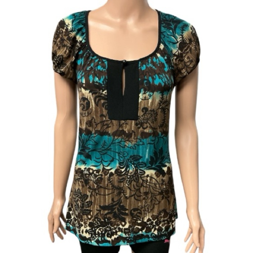 PerSeption Concept - EC - Teal and Brown Floral Blouse